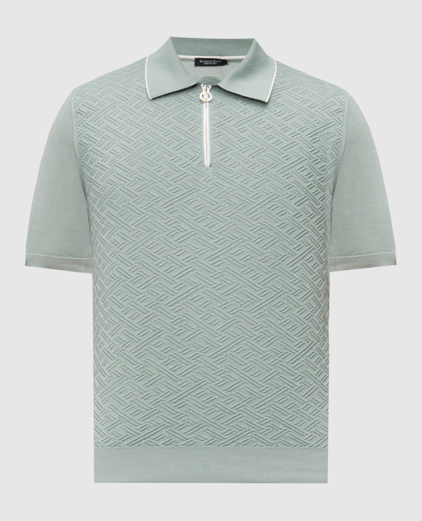 Green patterned silk polo shirt