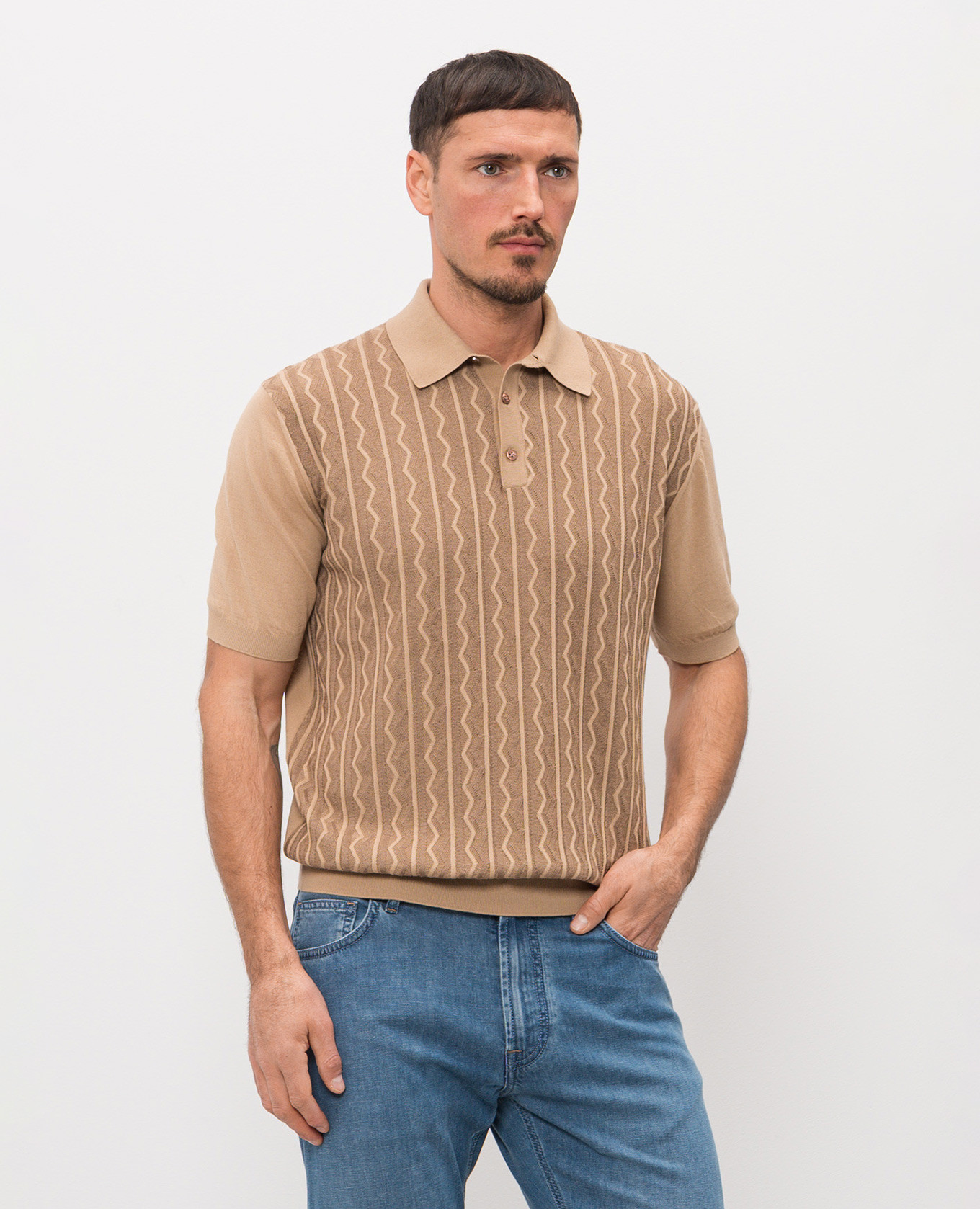 

Brown polo shirt with woven pattern Stefano Ricci