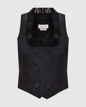 Alexander McQueen Navy blue double-breasted striped wool vest 867844QJAF4