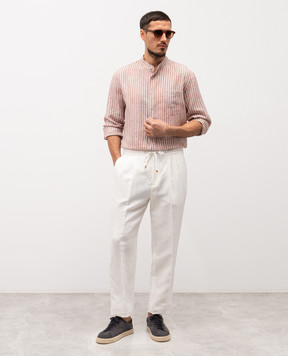 Agnona Brown striped linen shirt TD07U3YR3002