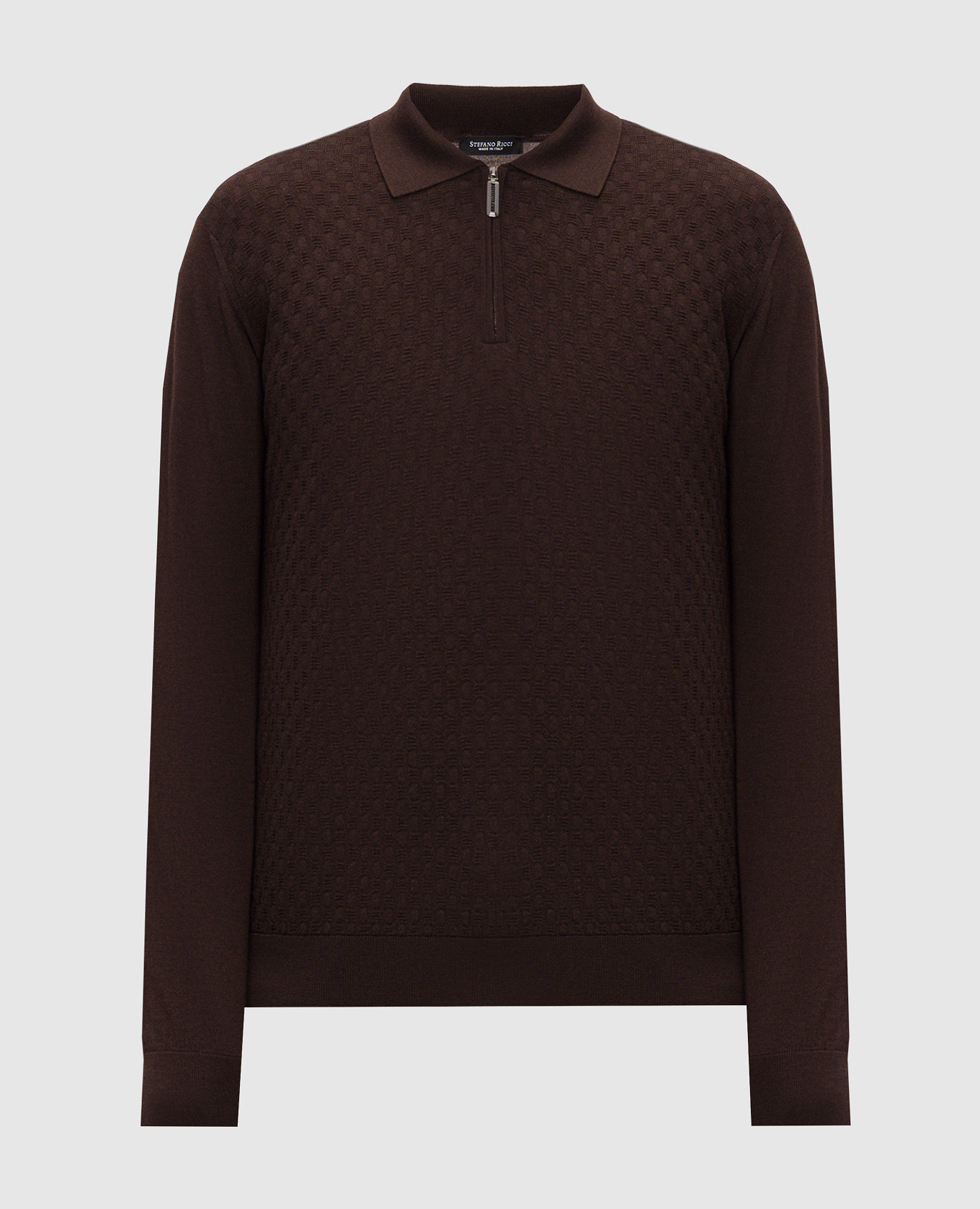 Brown wool, silk and cashmere polo shirt