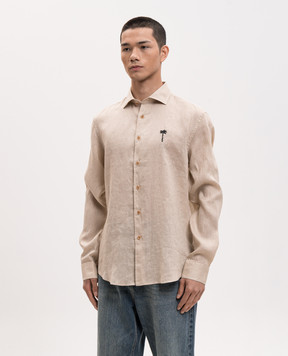Palm Angels Beige linen shirt with logo embroidery PMGE04NS26FAB001