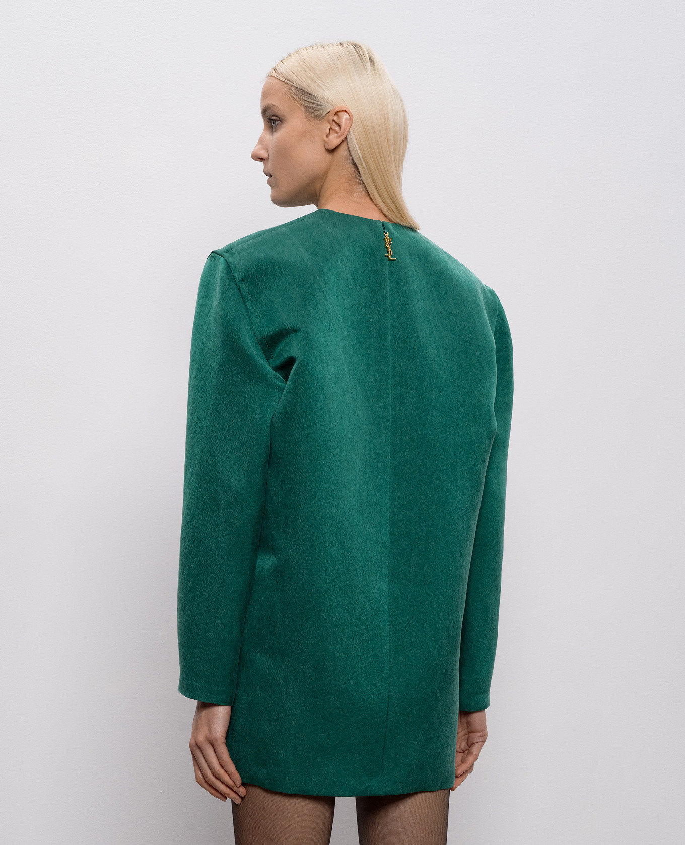 Green silk mini dress with accent shoulders Saint Laurent 4