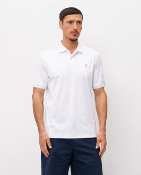 Brunello Cucinelli White polo shirt with embroidered emblem M0B139779G