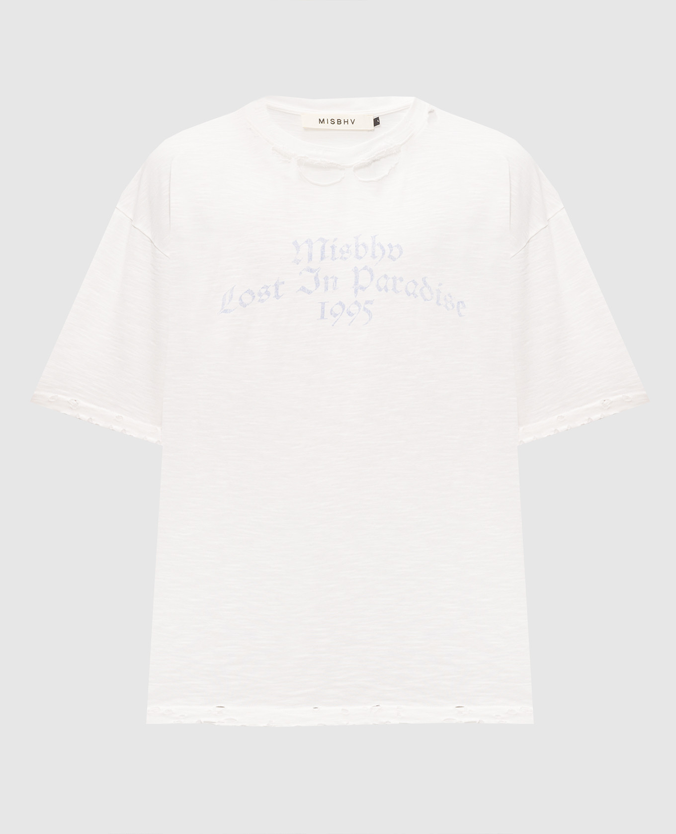 Lost In Paradise white t-shirt with holes Misbhv