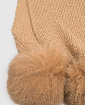 Yves Salomon Enfant Children's brown cashmere scarf with fox fur pompoms 24WEA011XXCARD