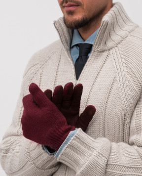 Brunello Cucinelli Burgundy cashmere combination gloves M2292128