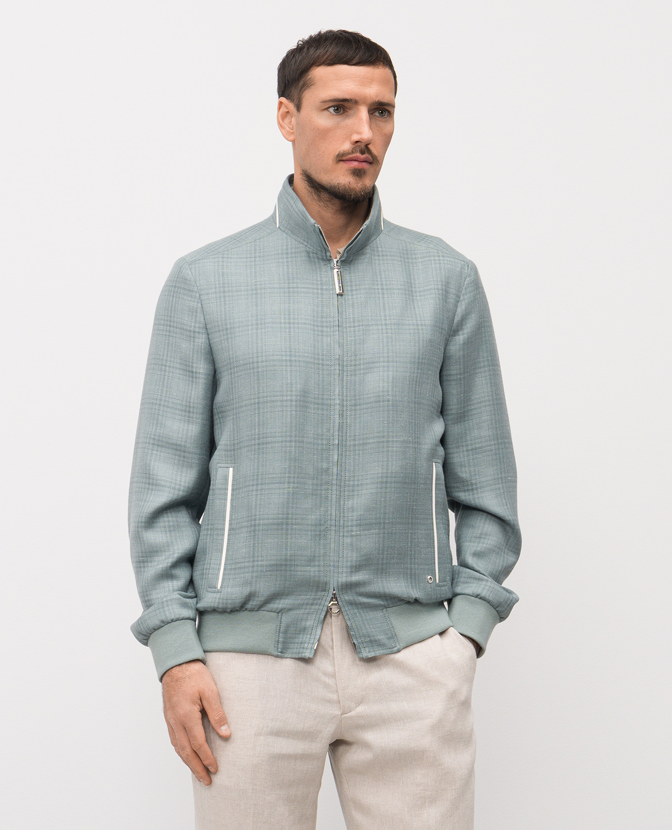 Green cashmere, silk and linen check jacket Stefano Ricci 3