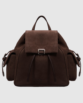 Brunello Cucinelli Brown suede backpack with embossed logo MBDLB2841