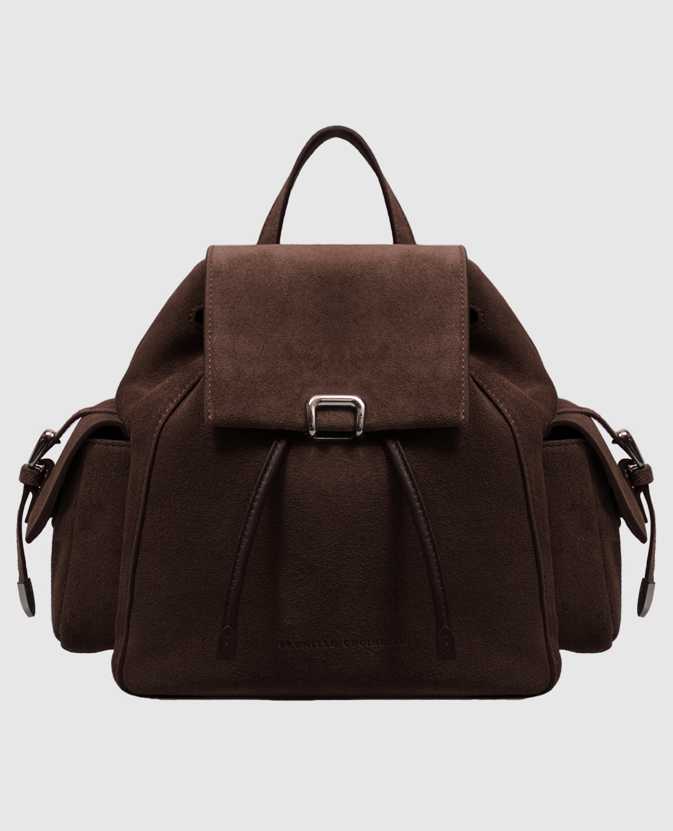 Brown suede backpack with embossed logo