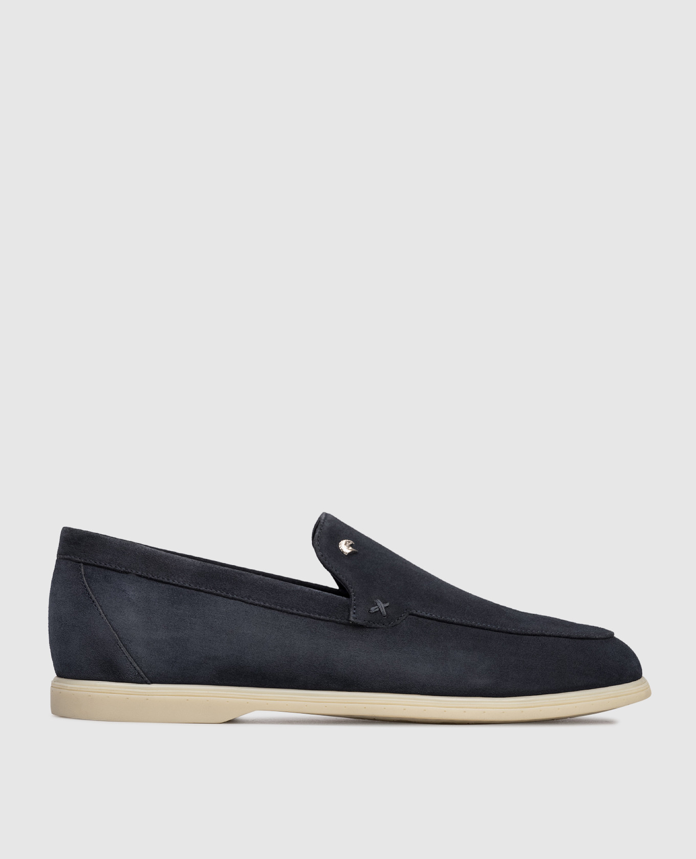 Blue suede loafers with emblem