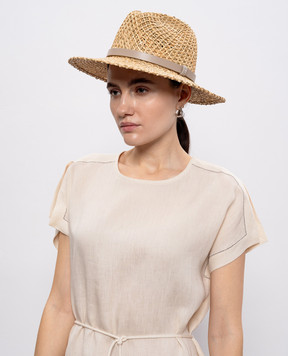 Peserico Beige straw hat with monil chain S36220C0CC847