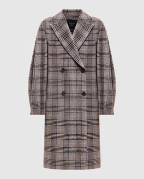Twinset Gray double-breasted coat with checked wool 262TP2740