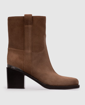 Brunello Cucinelli Brown suede ankle boots with monil chain MZSFC3358P