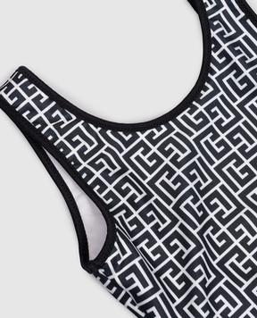 Balmain Children's black swimsuit with branded print BYCA29Z3778810