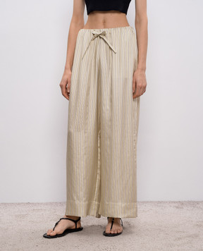 Toteme Beige striped silk pants 261WRB0343FB0553