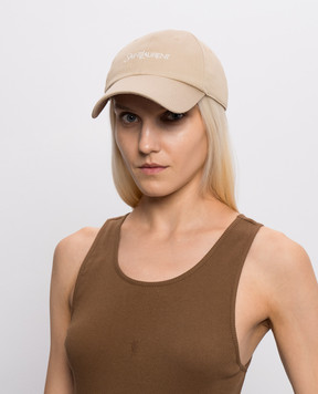 Saint Laurent Beige cap with logo embroidery A000TX3YU61w
