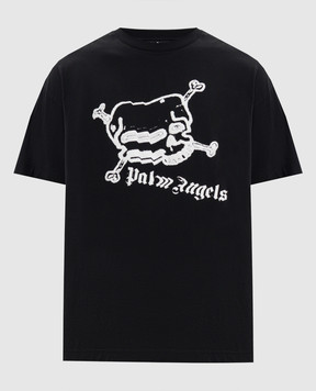 Palm Angels Black T-shirt with contrast Skull print PMAA109S26JER004