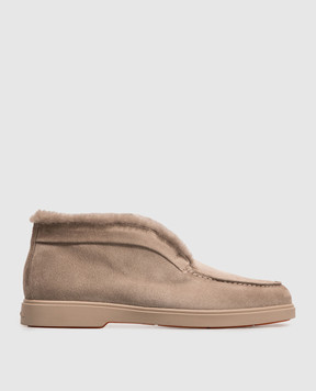 Santoni Gray suede deserts with fur WUYA58457TTGAPFR