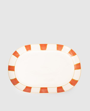 Geminiano Cozzi 1765 White porcelain oval dish Striche Arancio e Oro LGCFL20459053