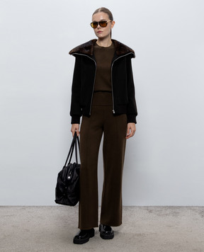 Yves Salomon Brown wool and cashmere jacket with mink fur 26WYV05660CAVI