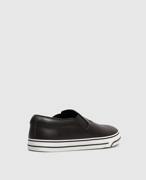 Dolce&Gabbana Brown leather slip-ons DG Sailing CS2428A8034
