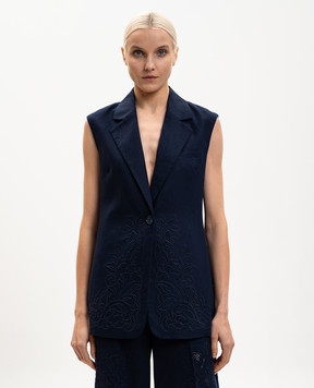 Twinset Blue linen vest with Richelieu embroidery 261TP2314