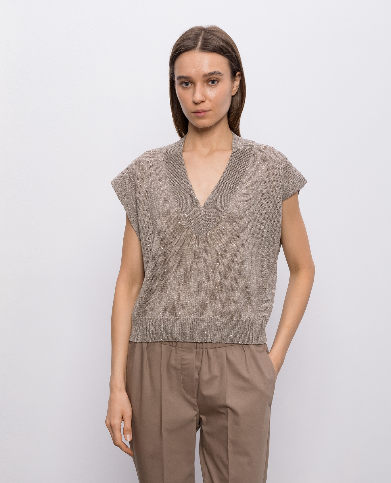 

Brown linen vest with sequins Brunello Cucinelli