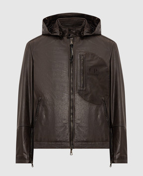 C.P. Company Brown leather jacket with logo embroidery MOW305A110457L