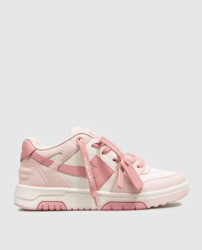 Off-White Out Of Office Kids Pink Leather Sneakers OF06415655