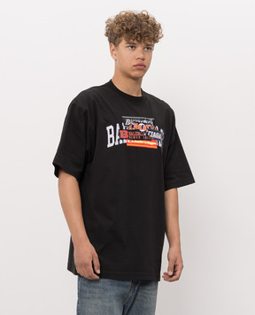 Balenciaga Black T-shirt with branded print 764235TUVS3
