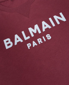 Balmain Children's burgundy T-shirt with textured logo BZ8I01Z36721214