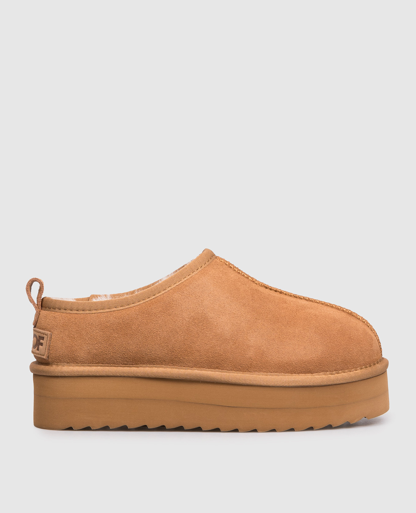 

Brown suede clogs with fur trim and logo Colors of California