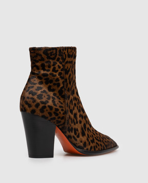 Santoni Brown leather ankle boots in animal print WTWO71845HI3NVND