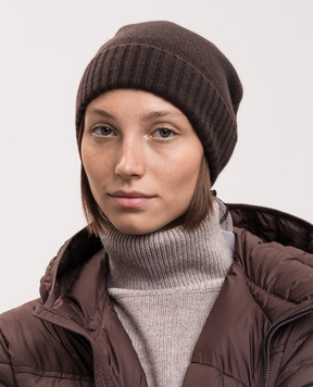 Allude Brown cashmere hat with lapel 26511245
