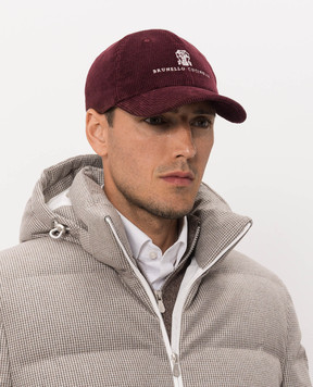 Brunello Cucinelli Burgundy corduroy cap with logo embroidery MY4999850