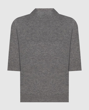 Brunello Cucinelli Grey cashmere sweater with short sleeves M12250014