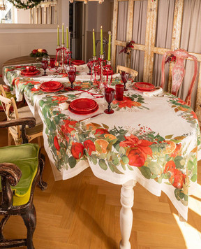 TESSITURA TOSCANA TELERIE GARLAND GLEE white linen tablecloth NT240122020067