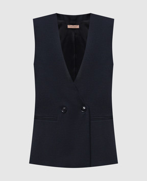 Twinset Blue double-breasted wool vest with logo 252TT2126