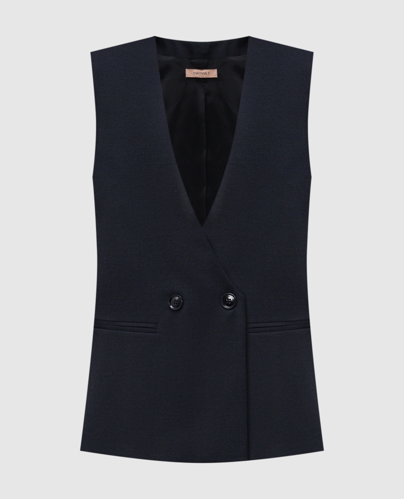 

Blue double-breasted wool vest with logo Twinset