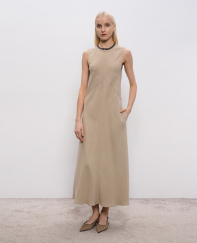 Brunello Cucinelli Beige linen dress with monil chain MH126AFR61