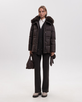 Yves Salomon Army Dark brown down jacket with fox fur 27WFV02072U06W