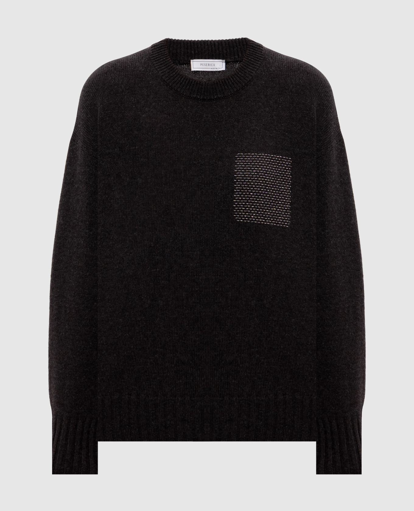 Maglione grigio in lana, seta e cashmere con catena monil
