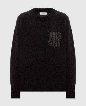 Peserico Gray wool, silk and cashmere sweater with monil chain A99230F07B9283