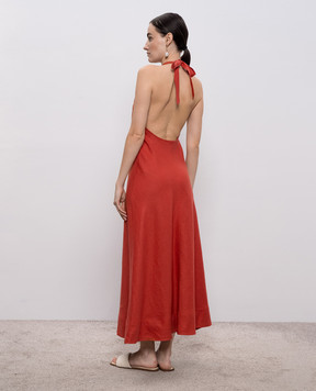 Faithfull Amara red linen dress with open back FF4310DTO