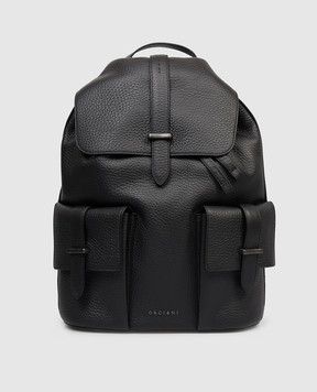 Orciani Jones black leather backpack with textured logo P00750SOF