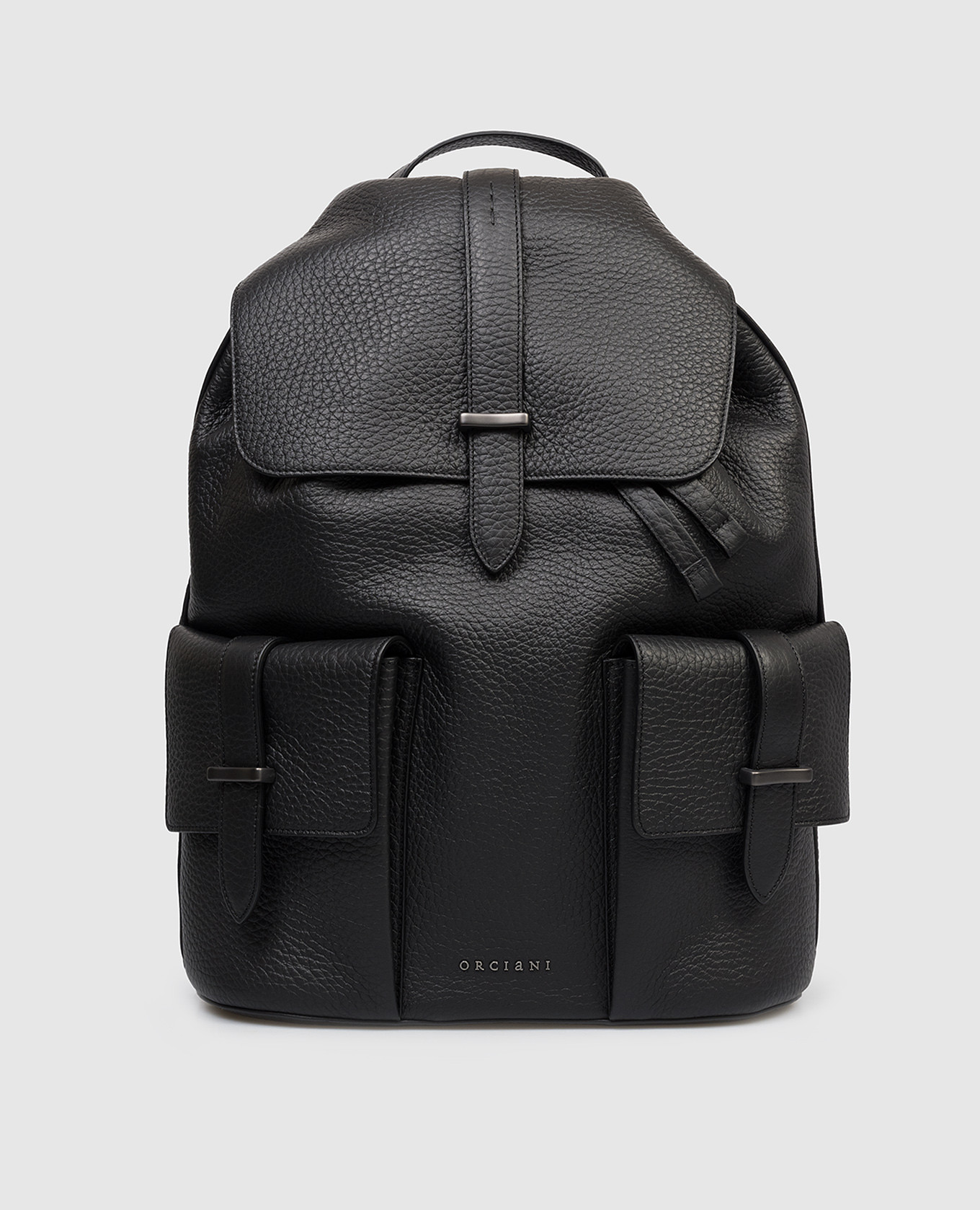 

Jones black leather backpack with textured logo Orciani