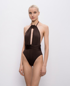Twinset Brown swimsuit with brooch 261LMME00
