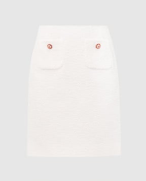 Dolce&Gabbana White tweed skirt with crystals F4DE9ZHUMW9