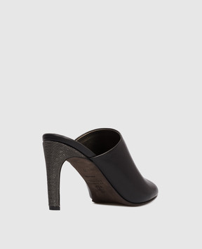 Brunello Cucinelli Black leather mules with monil chain MZORC3218